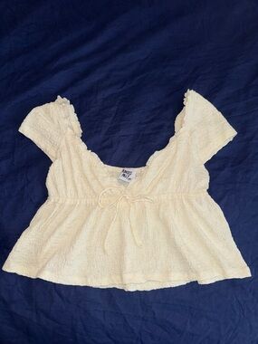 Princess Polly Cream Textured Tie-Detail Peasant Top